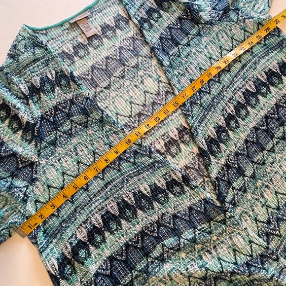 Catherines Open Cardigan Topper Womens Size 2X Teal Blue Aztec Layer Coverup - Picture 5 of 6